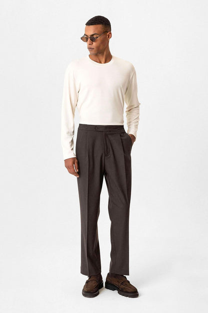 Brown Elastic Waist Baggy Men's Trousers -Wessi