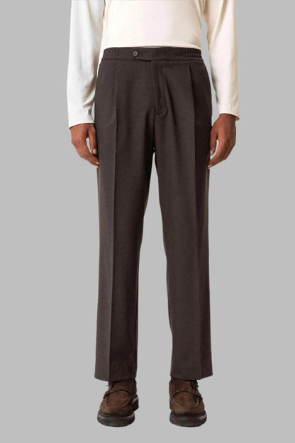 Brown Elastic Waist Baggy Men's Trousers -Wessi