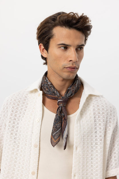Men's Brown Ethnic Patterned Scarf
