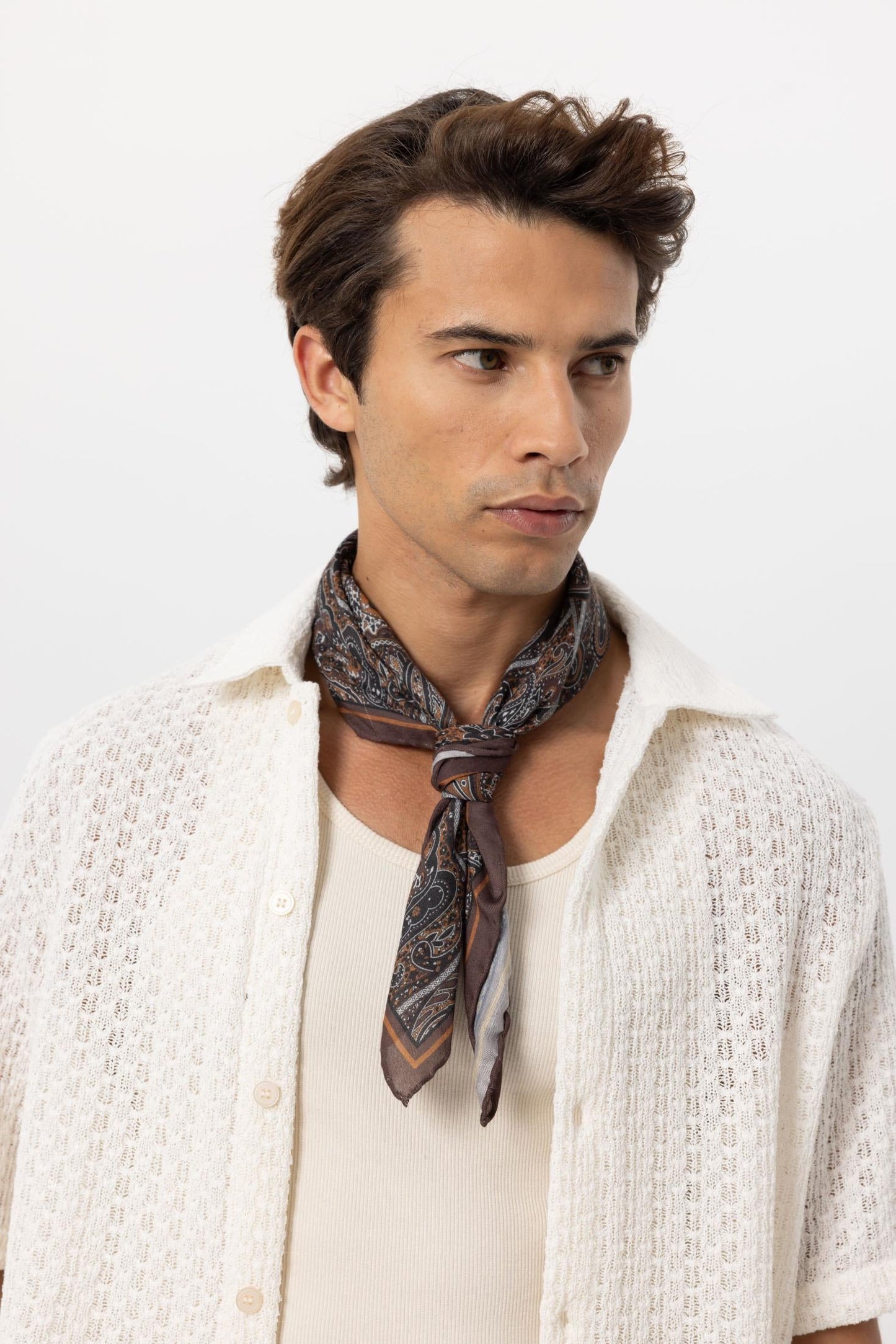 Men's Brown Ethnic Patterned Scarf