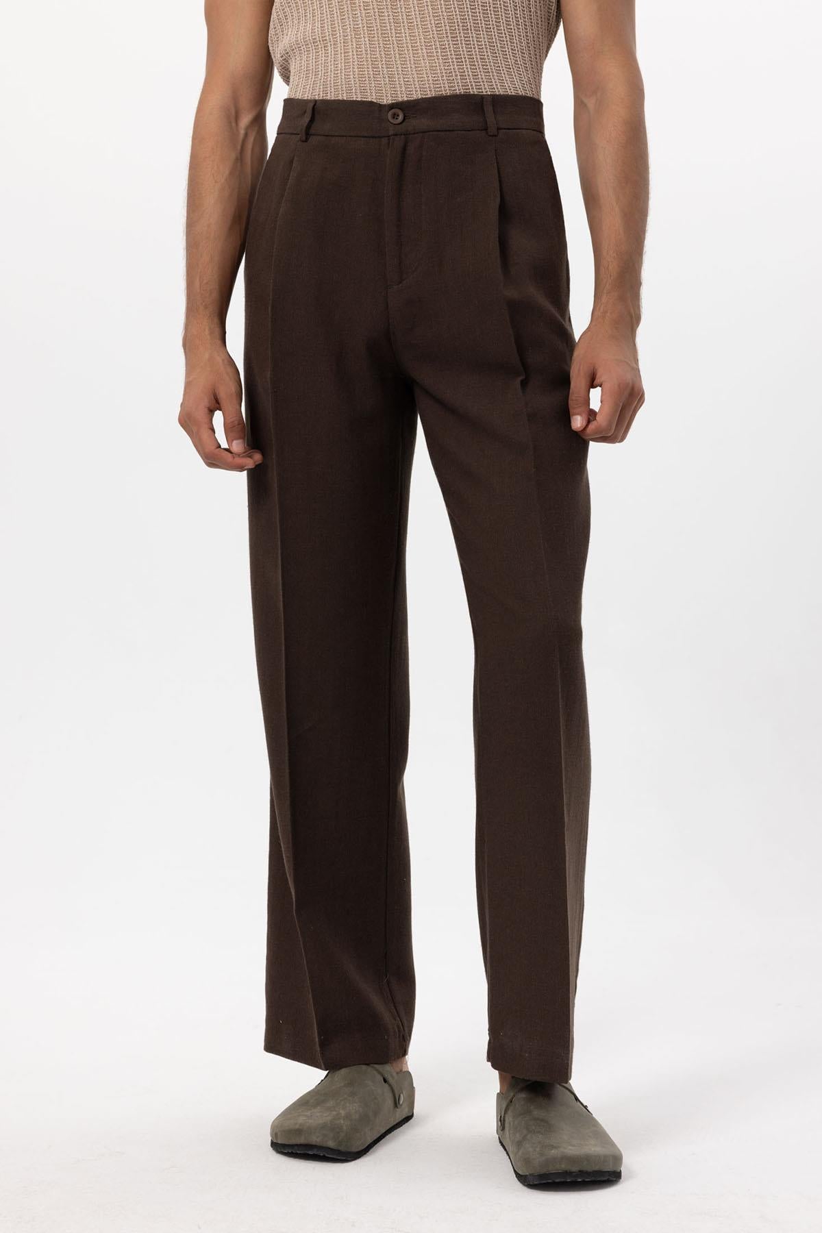 Men's Brown Linen Blend Baggy Pants
