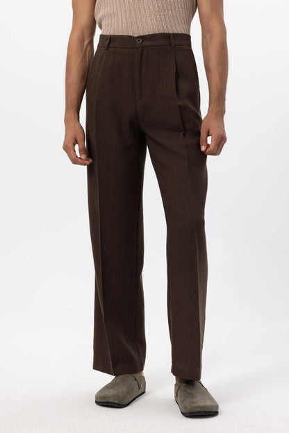 Men's Brown Linen Blend Baggy Pants