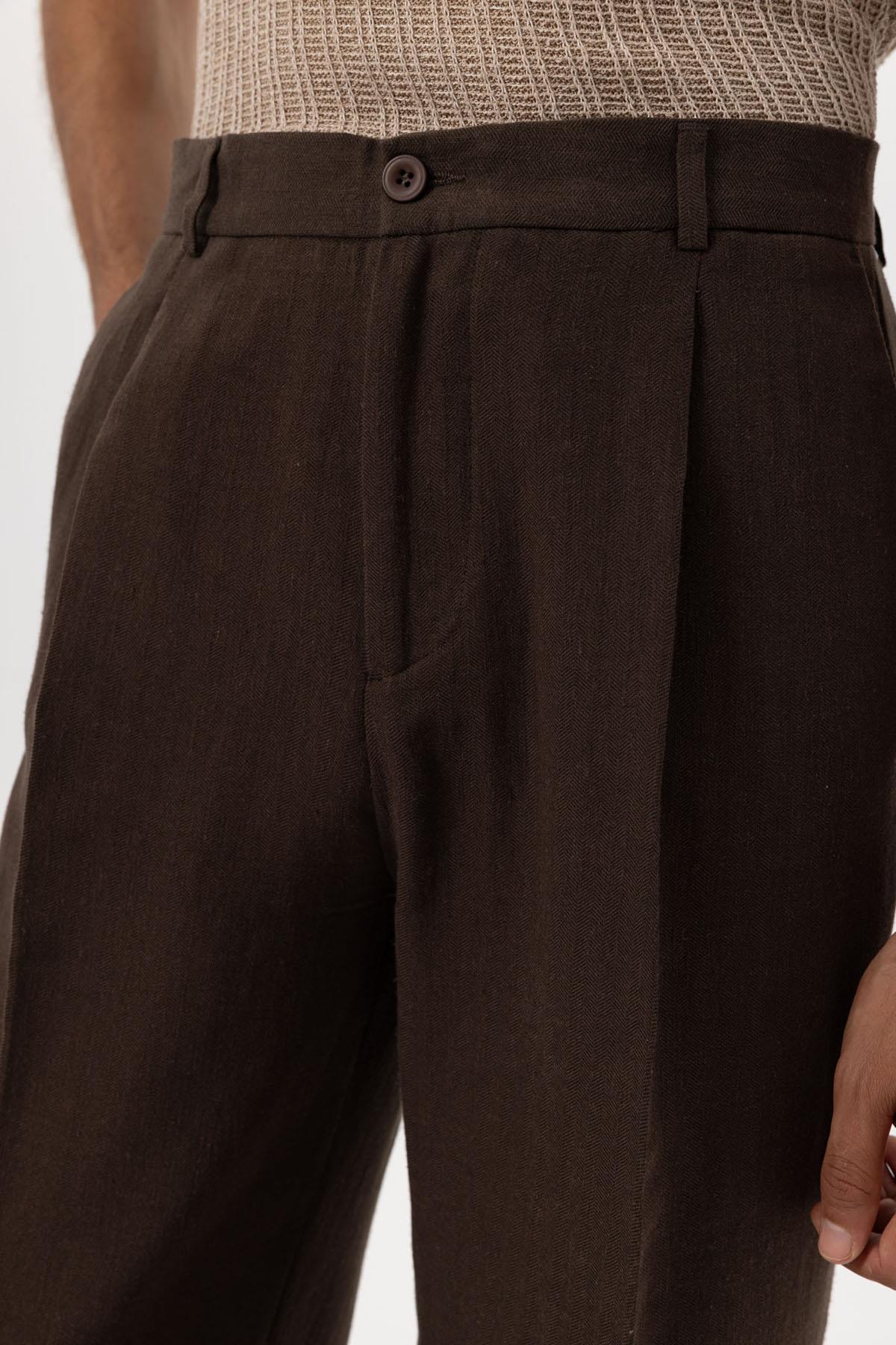 Men's Brown Linen Blend Baggy Pants