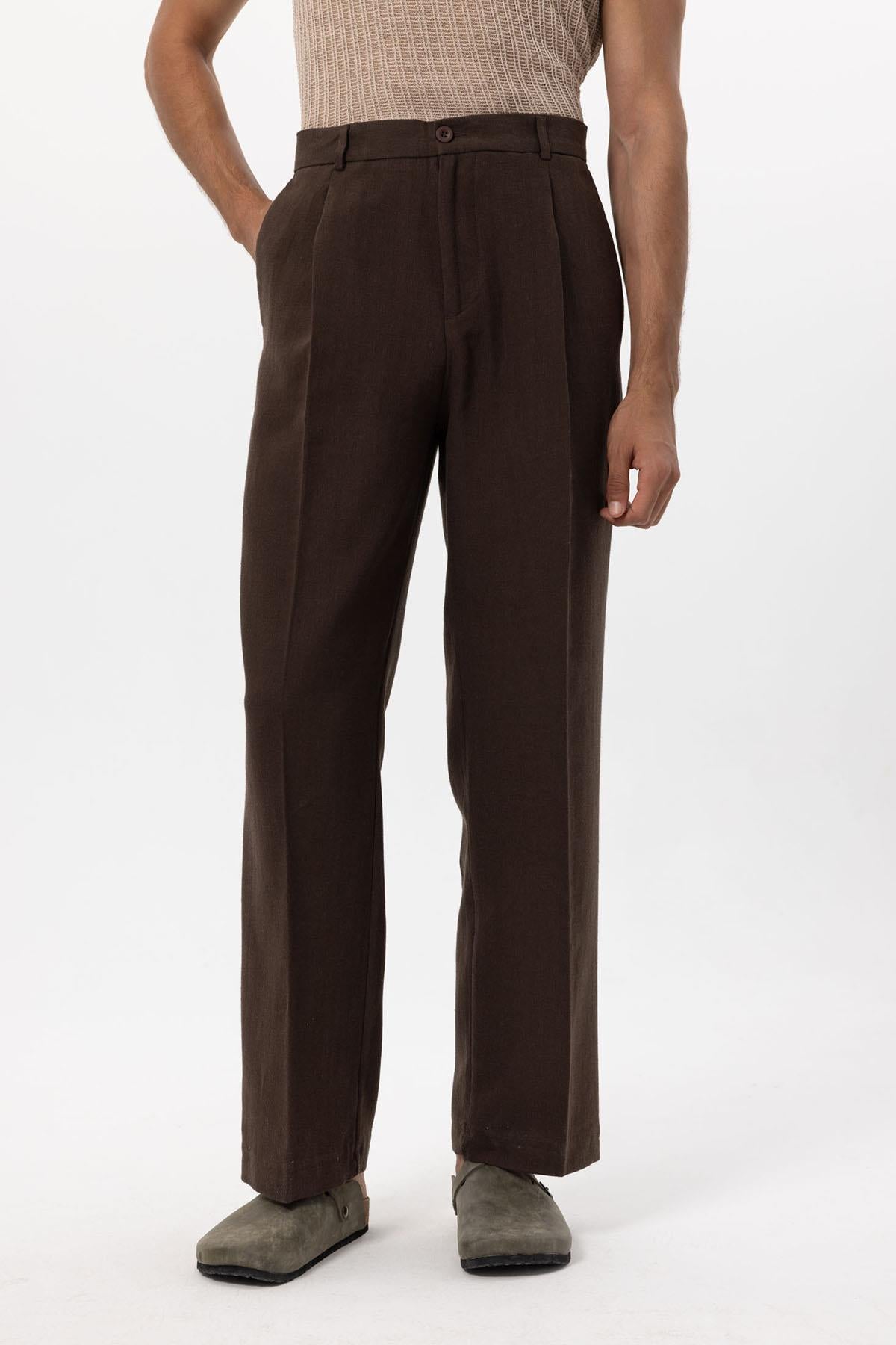 Men's Brown Linen Blend Baggy Pants