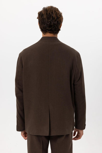KOALA SYDNEY Men's Brown Linen Blend Double-Breasted Jacket