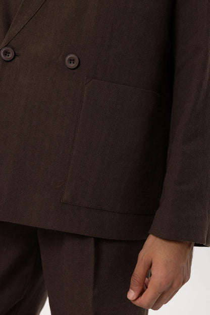 KOALA SYDNEY Men's Brown Linen Blend Double-Breasted Jacket
