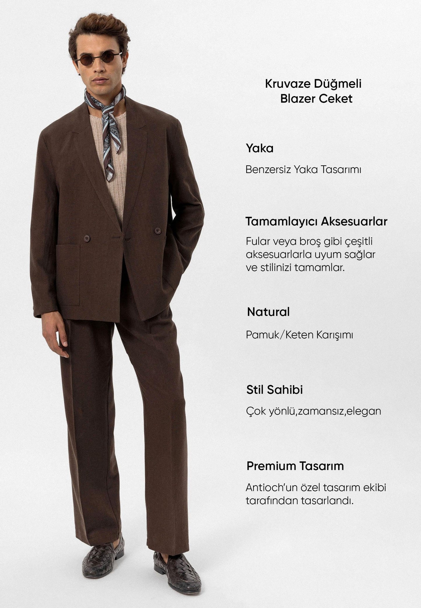 KOALA SYDNEY Men's Brown Linen Blend Double-Breasted Jacket