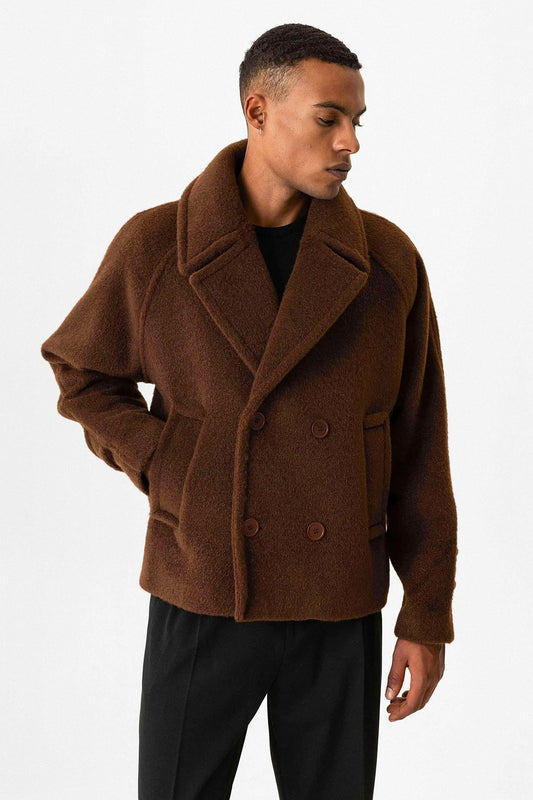 Brown Double-Breasted Crop Fit Men's Jacket