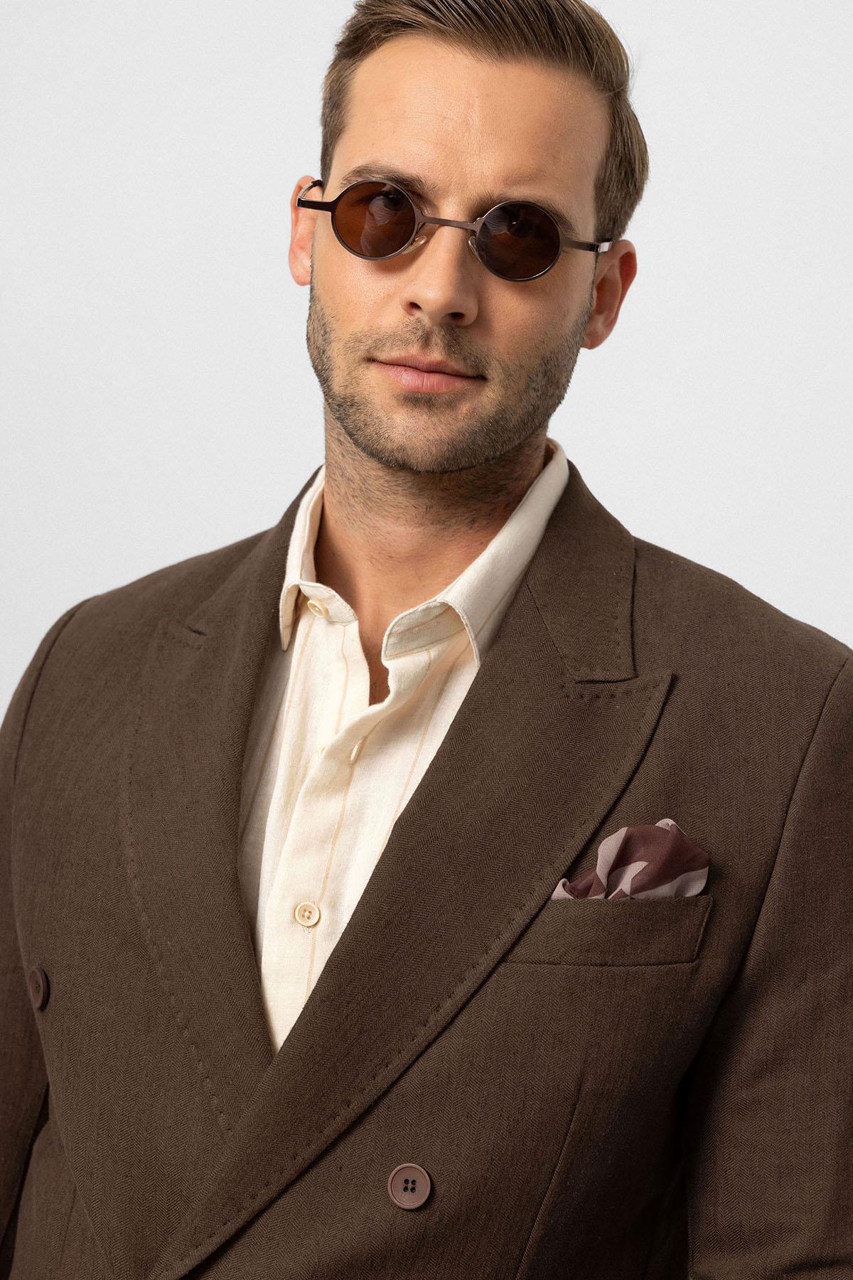 KOALA SYDNEY Men's Brown Double-Breasted Linen Blend Jacket