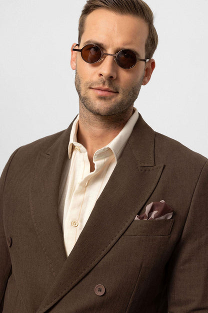 KOALA SYDNEY Men's Brown Double-Breasted Linen Blend Jacket