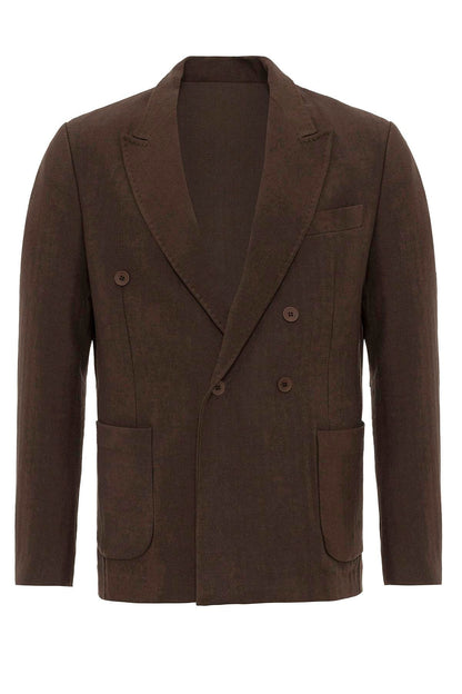 KOALA SYDNEY Men's Brown Double-Breasted Linen Blend Jacket