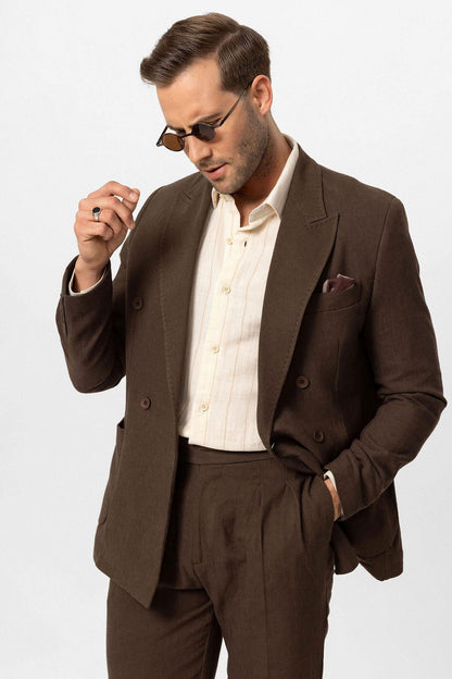 KOALA SYDNEY Men's Brown Double-Breasted Linen Blend Jacket