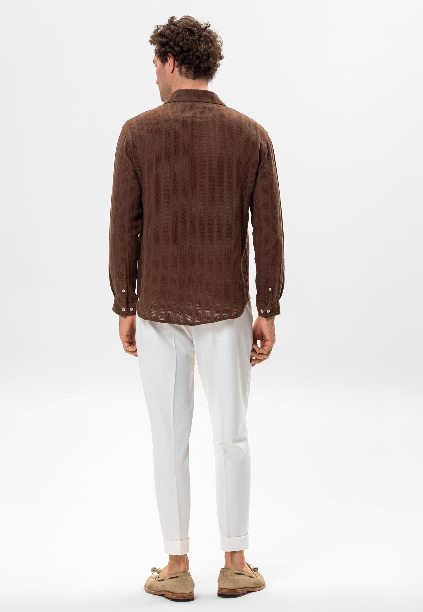 Men's Brown Knitted Detail Shirt