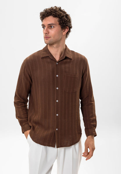 Men's Brown Knitted Detail Shirt -