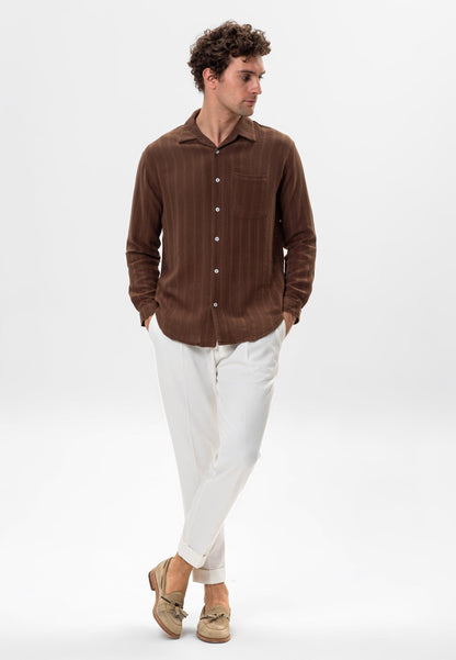 Men's Brown Knitted Detail Shirt