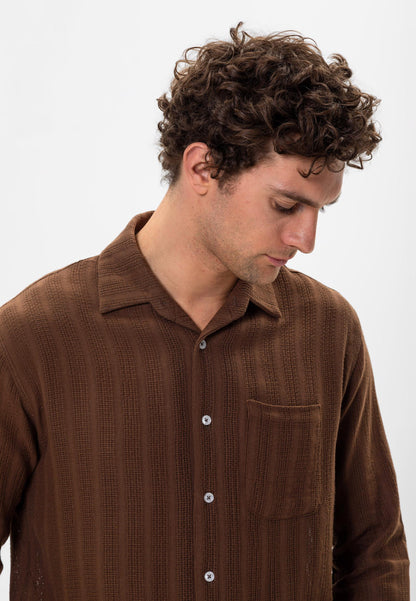 Men's Brown Knitted Detail Shirt