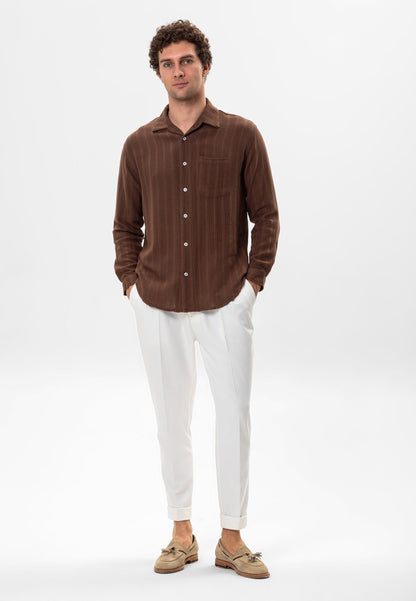Men's Brown Knitted Detail Shirt