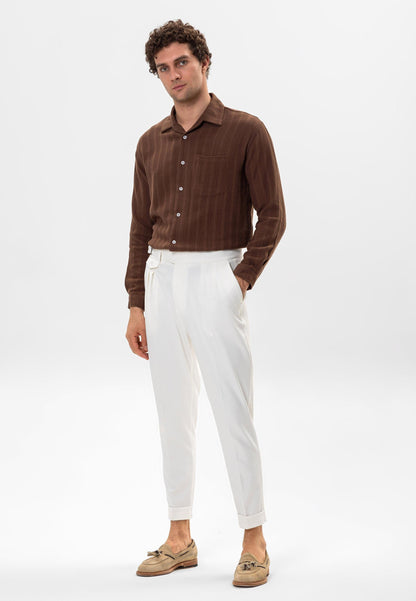 Men's Brown Knitted Detail Shirt