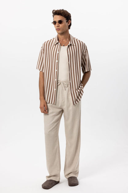 Men's Brown Oversized Knit Striped Shirt -