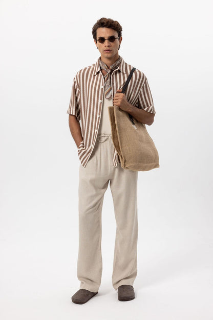 KOALA SYDNEY Men's Brown Oversized Knit Striped Shirt
