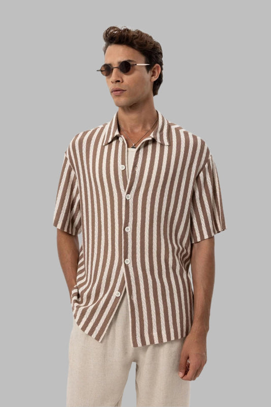 KOALA SYDNEY Men's Brown Oversized Knit Striped Shirt
