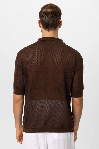 Men's Brown Polo Neck Knit T-Shirt - Wessi