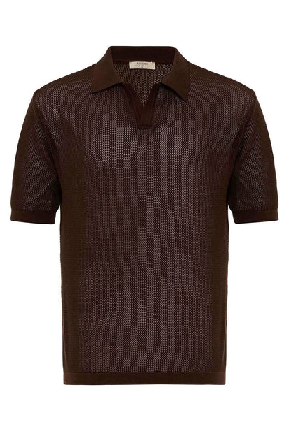 KOALA SYDNEY Men's Brown Polo Neck Knit T-Shirt