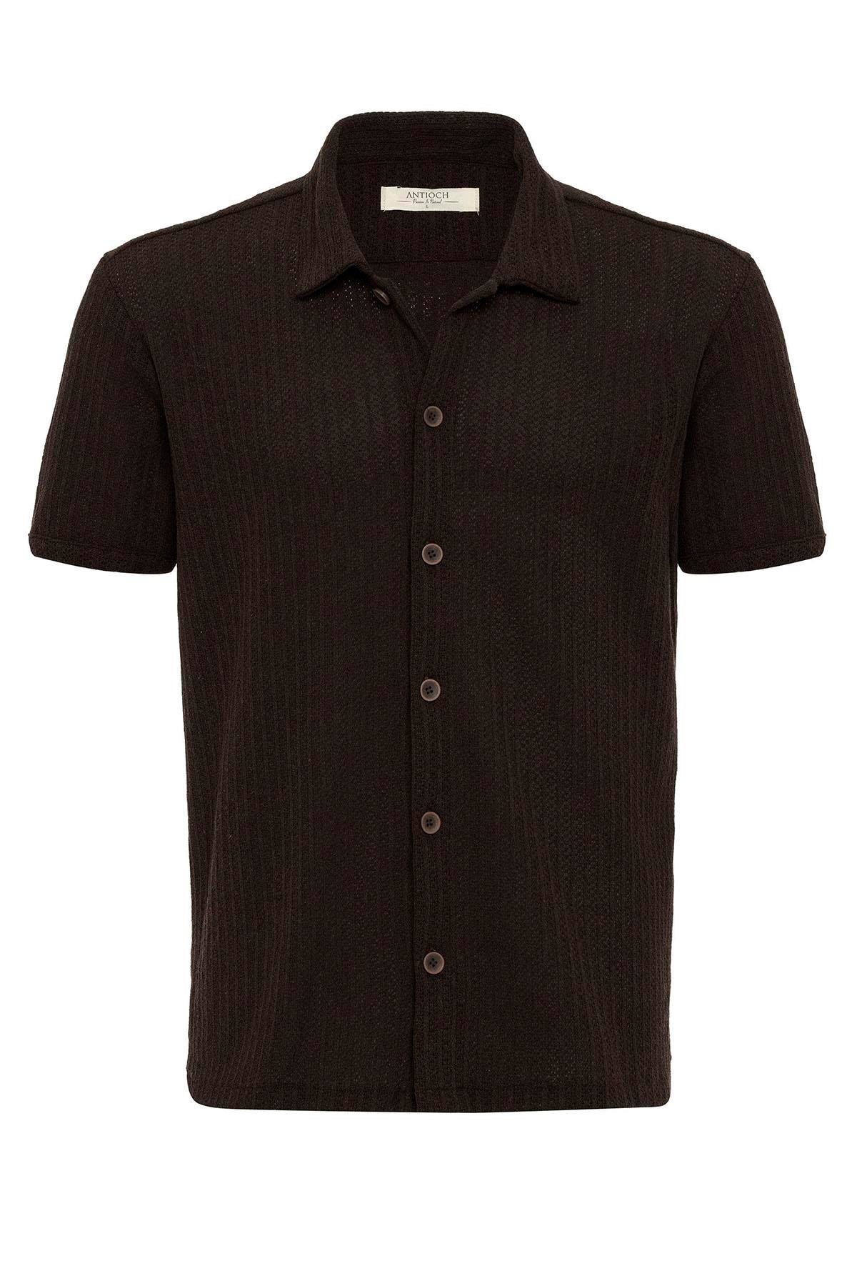 Men's Brown Polo Collar Knit Short-Sleeve Shirt