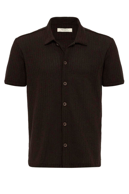 Men's Brown Polo Collar Knit Short-Sleeve Shirt