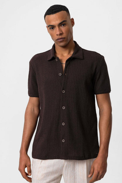 Men's Brown Polo Collar Knit Short-Sleeve Shirt