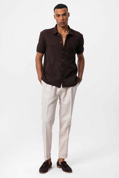 Men's Brown Polo Collar Knit Short-Sleeve Shirt -