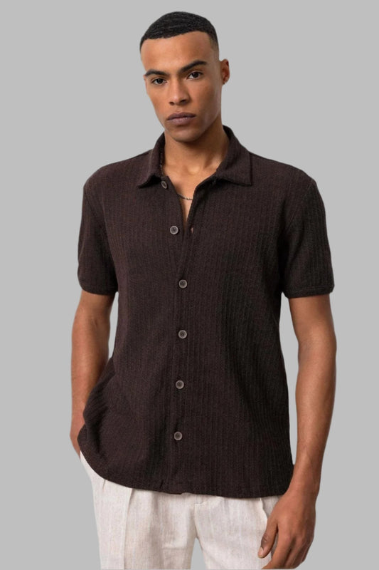 Men's Brown Polo Collar Knit Short-Sleeve Shirt -