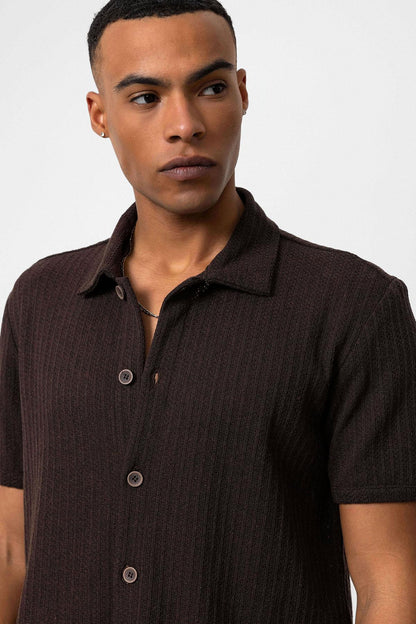 Men's Brown Polo Collar Knit Short-Sleeve Shirt