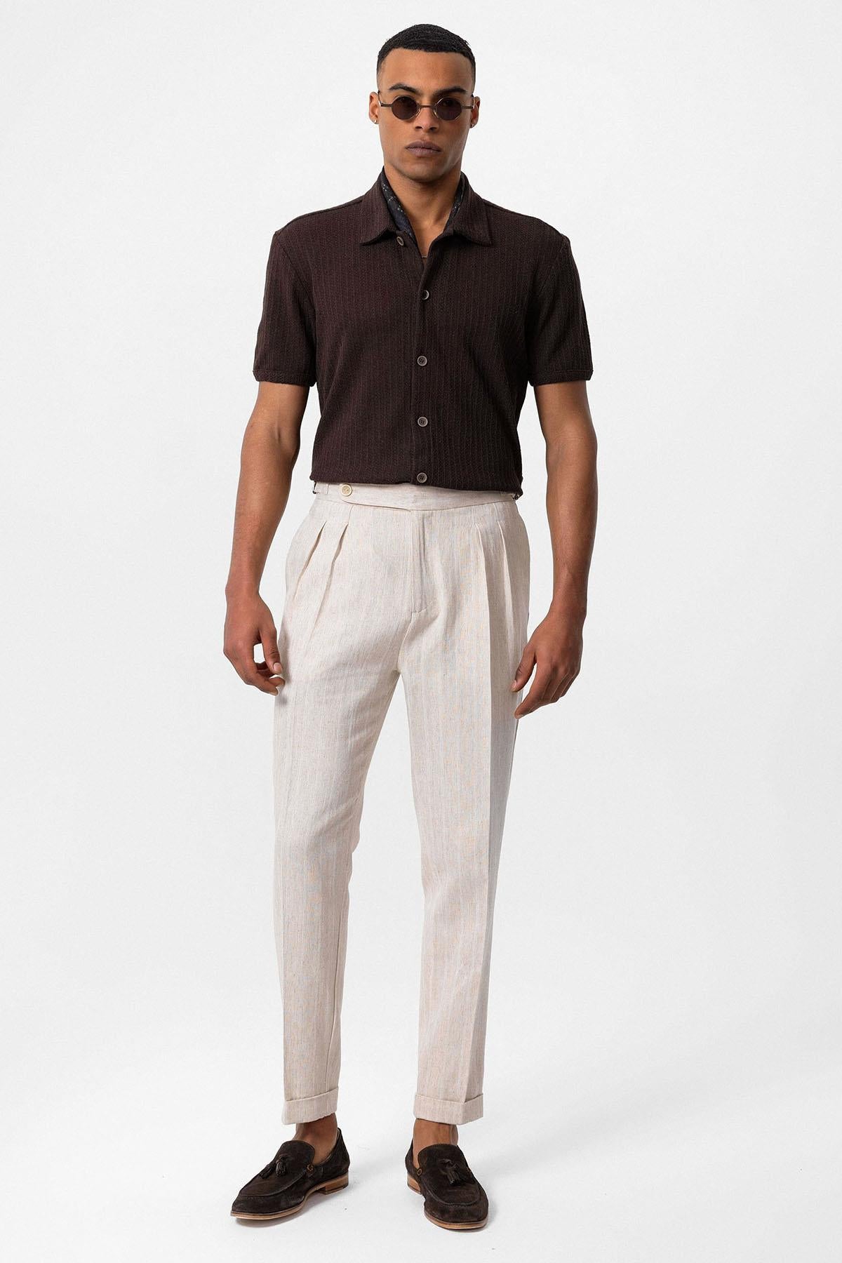 Men's Brown Polo Collar Knit Short-Sleeve Shirt -