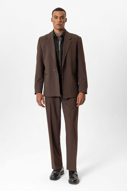 KOALA SYDNEY  Brown Single-Button Relaxed Men's Blazer Jacket