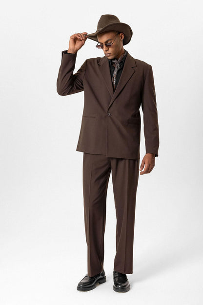 KOALA SYDNEY  Brown Single-Button Relaxed Men's Blazer Jacket