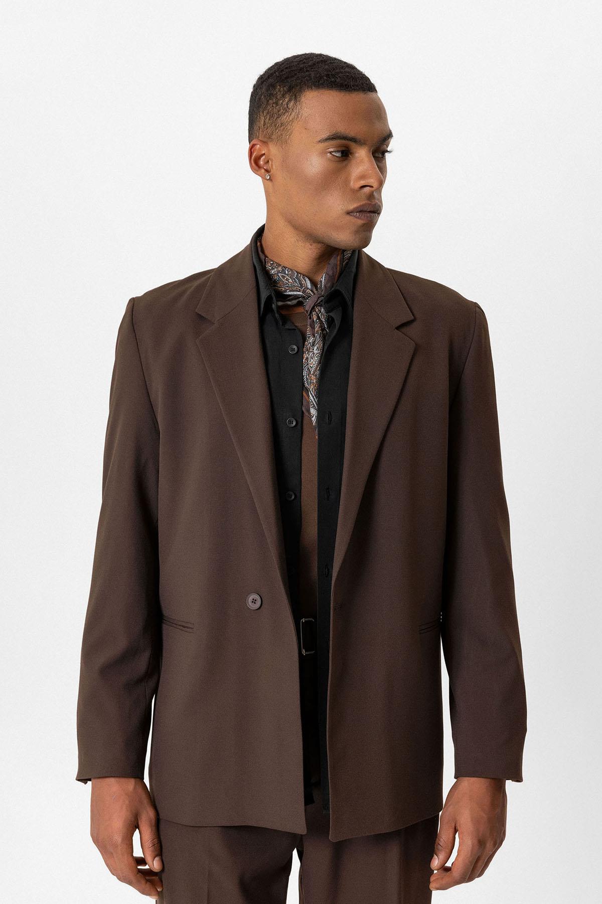 KOALA SYDNEY  Brown Single-Button Relaxed Men's Blazer Jacket