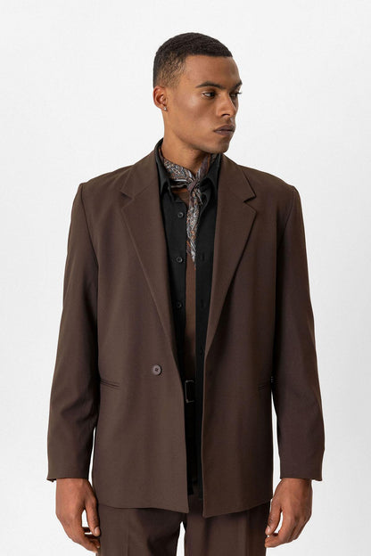 KOALA SYDNEY  Brown Single-Button Relaxed Men's Blazer Jacket