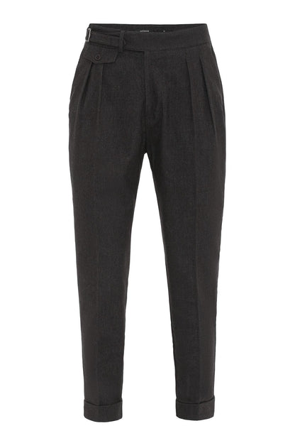 Brown High-Waisted Men's Trousers with Buckle Detail