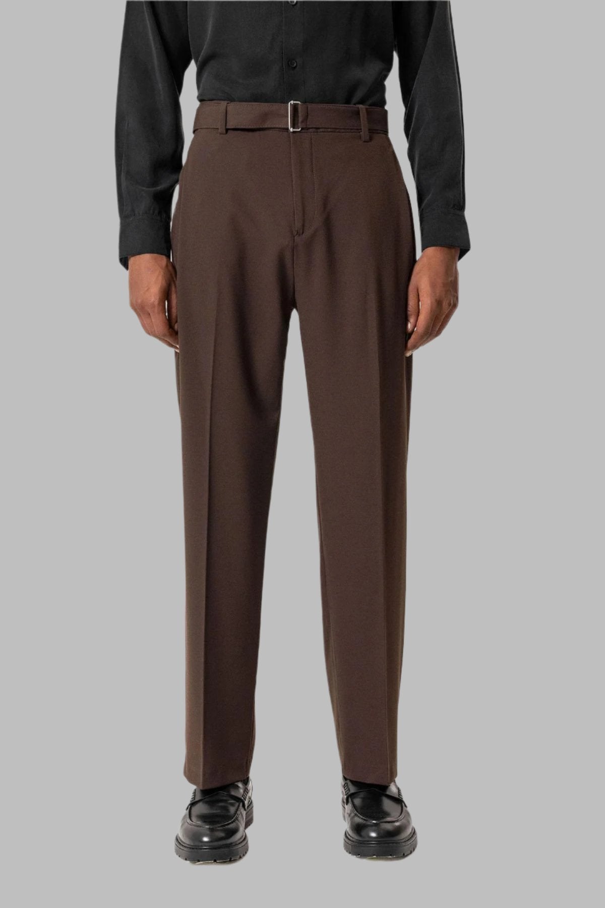 Brown High-Waisted Belted Men's Trousers