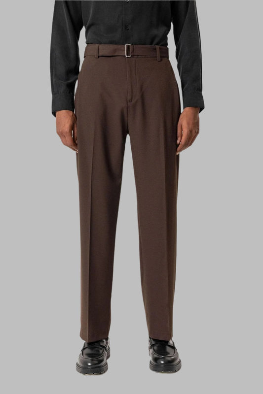 Brown High-Waisted Belted Men's Trousers