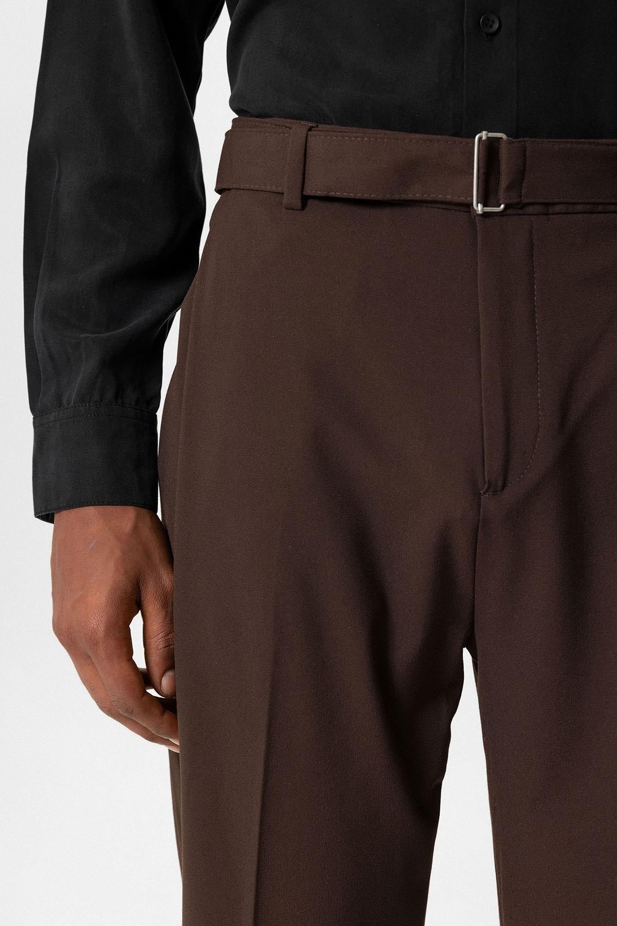 Brown High-Waisted Belted Men's Trousers