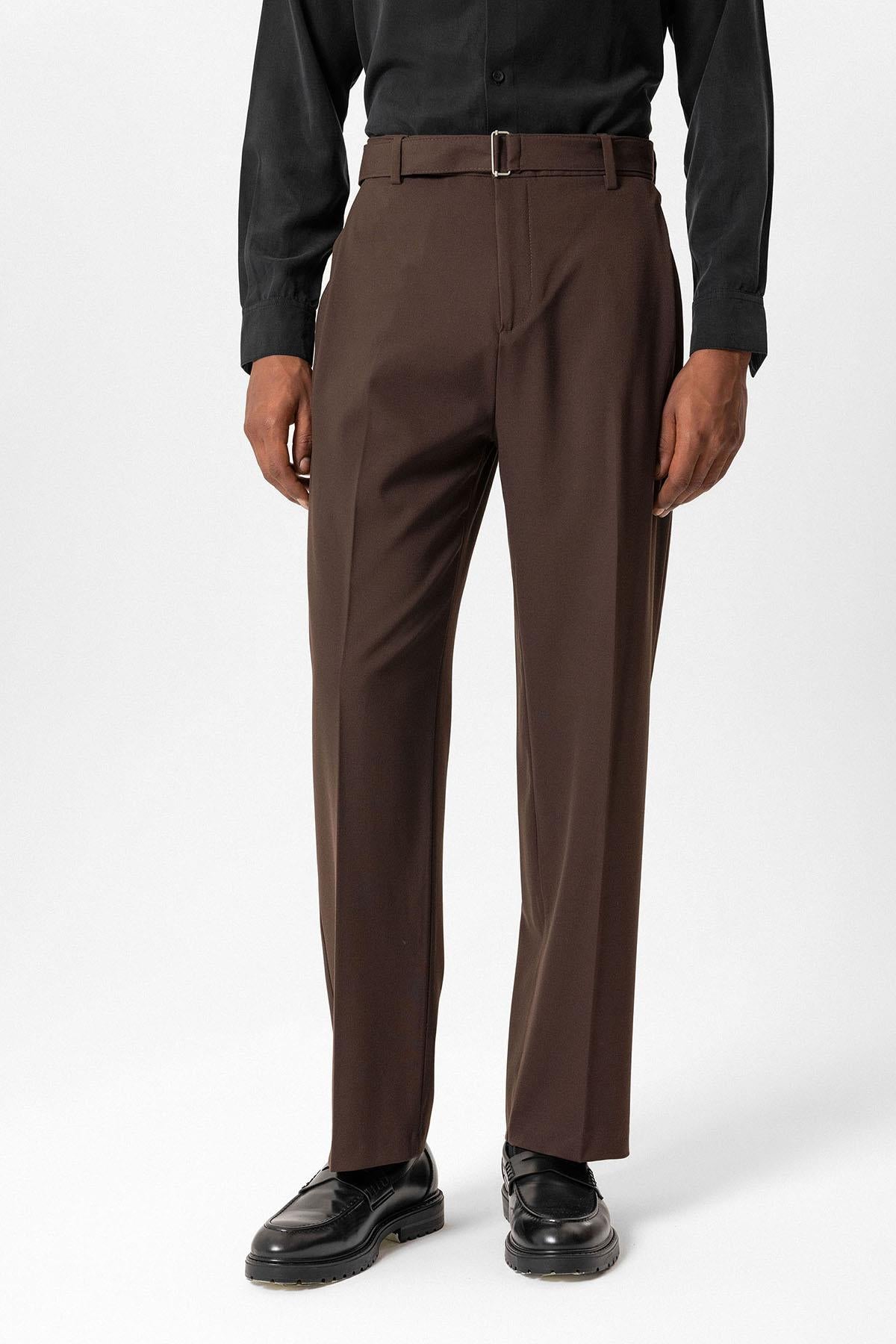 Brown High-Waisted Belted Men's Trousers
