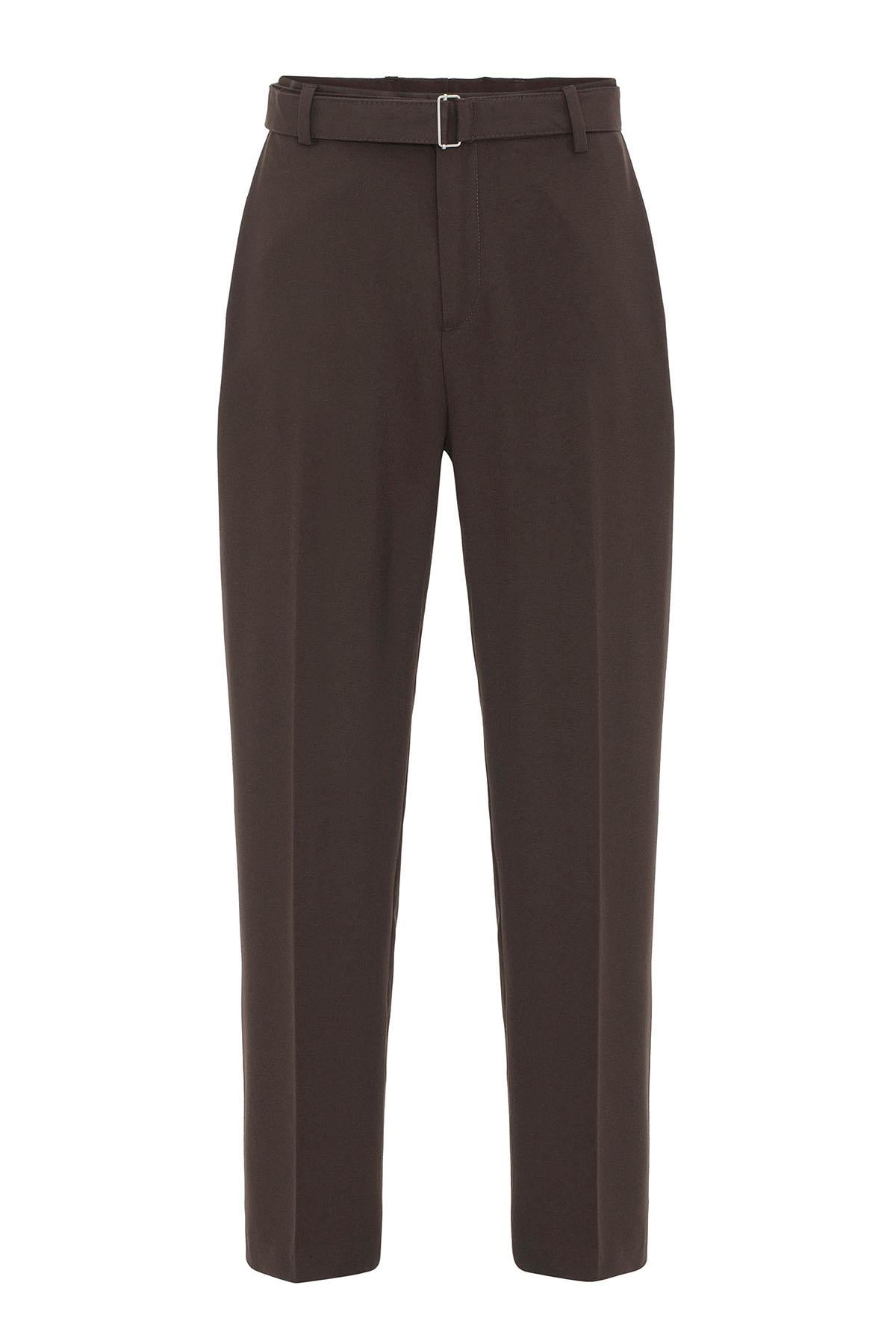 Brown High-Waisted Belted Men's Trousers
