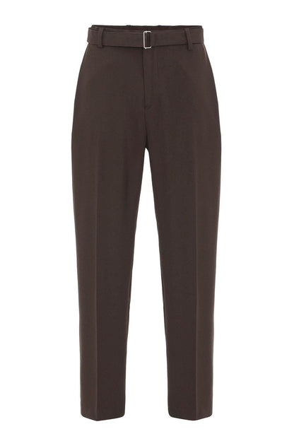Brown High-Waisted Belted Men's Trousers
