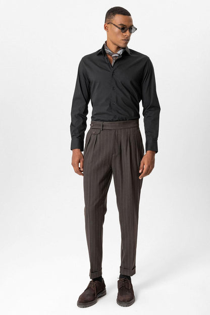KOALA SYDNEY  Brown High-Waisted Pleated Striped Men's Trousers