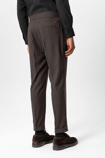 KOALA SYDNEY  Brown High-Waisted Pleated Striped Men's Trousers