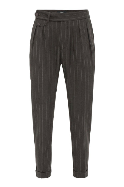 KOALA SYDNEY  Brown High-Waisted Pleated Striped Men's Trousers