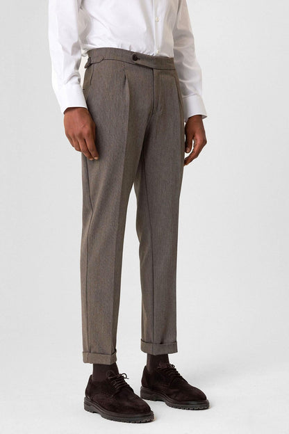 Brown High Waist Pleated Double Leg Men's Trousers