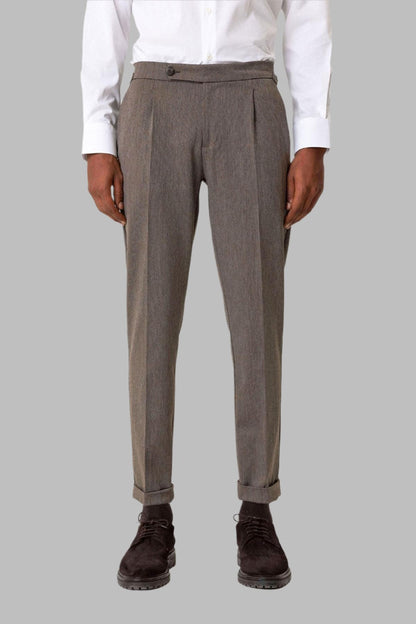 Brown High Waist Pleated Double Leg Men's Trousers